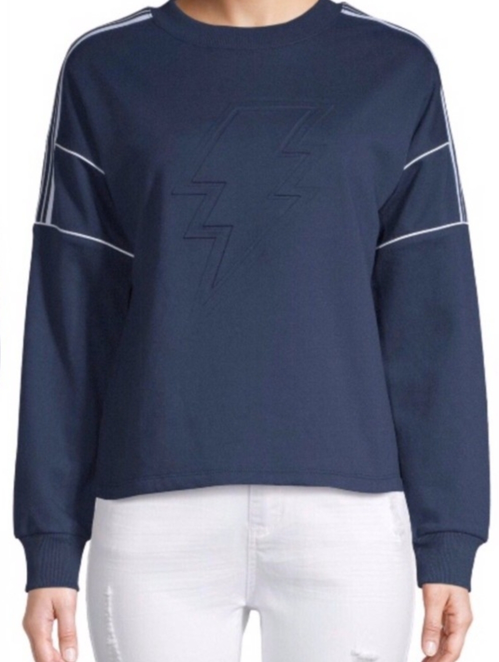 NWT NOBO LIGHTNING BOLT SWEATSHIRT. Navy Blue w/fun embossed Bolt L (11-13)